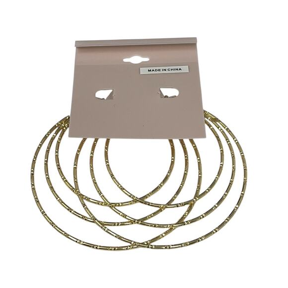 Daisy Fuentes Gold Tone Hoop Earrings Set of 2 Textured & Triple Hoops 1.5” / 3” - Picture 3 of 5